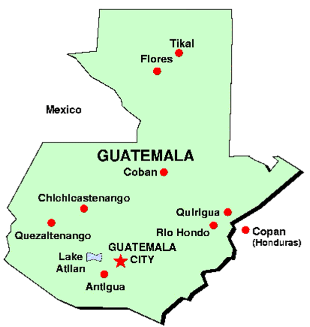 Guatemala Popular Destinations Map
