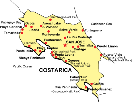 EcoAdventures Custom Tours to Costa Rica Map