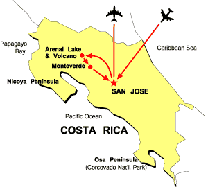 EcoAdventures Costa Rica Volancoes & Cloud Forests Tour Map