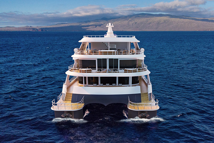 Royal Galapagos Luxury Catamaran M/C Cormorant II aft view