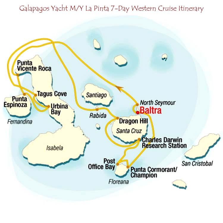 Galapagos Yacht M/Y La Pinta 7-Day Western Galapagos Islands Itinerary Map