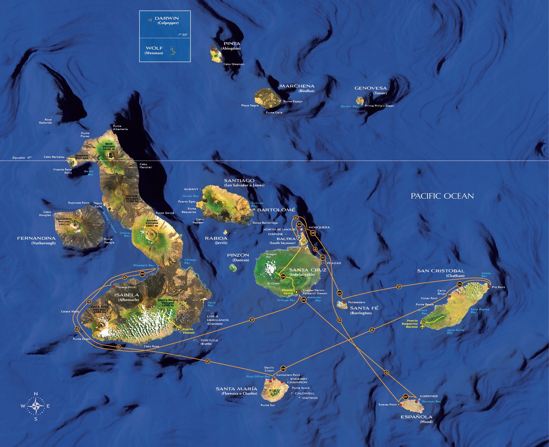 Galapagos M/V Xperience Southern Loop itinerary Map