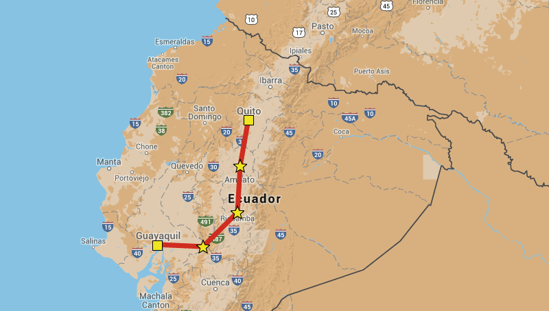 Ecuadorian luxury train Tren Crucero route map