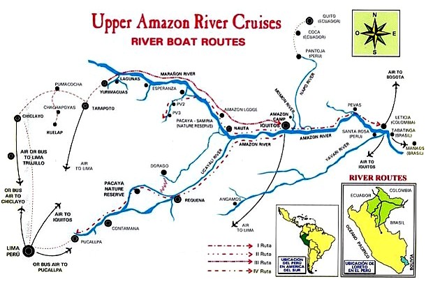Upper Amazon River Cruises Boat Routes Map