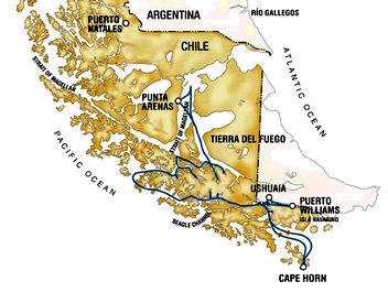 Routes of M/V Stella Australis & M/V Via Australis through the Strait of Magellan.