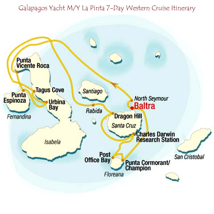 Galapagos Yacht M/Y La Pinta 7-Day Western Galapagos Islands Itinerary Map Galapagos Yacht M/Y La Pinta 7-Day Western Galapagos Islands Itinerary Map