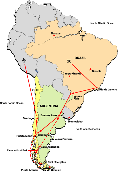 EcoAdventures Custom Excursion El Viajero to Brazil, Argentina and Chile