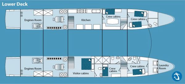 Lower Deck Plan, Catamaran M/C Galapagos Seaman Journey